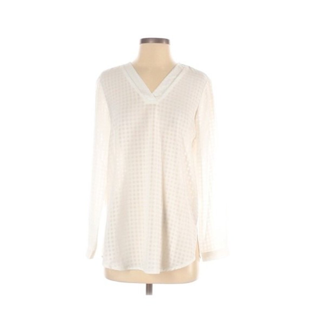 Adrianna Papell Women's Long Sleeve White V- Neck Blouse Size‎ S